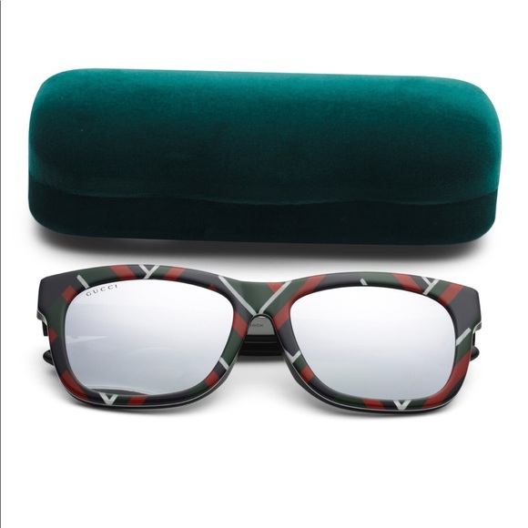 GUCCI Striped 55mm Mirrored Square Sunglasses - Picture 3 of 8